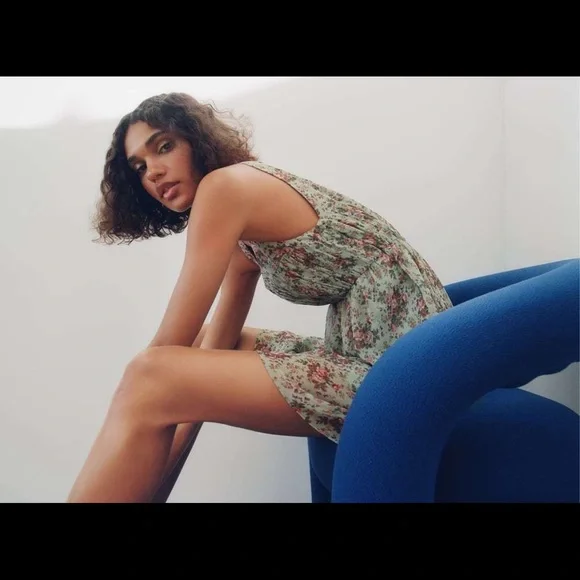 New Zara Floral Dress Green S - Picture 8 of 9